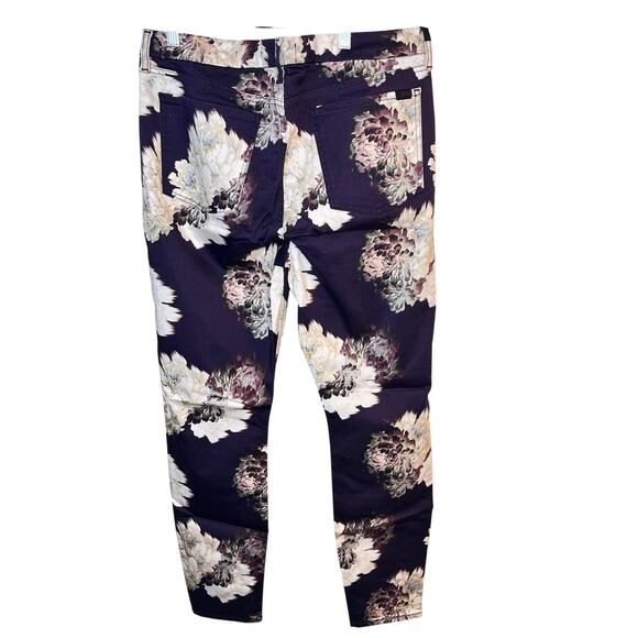 JEN7 by 7 for All Mankind Purple White Floral Sateen Skinny Pants Size 14 NWOT - Picture 2 of 13